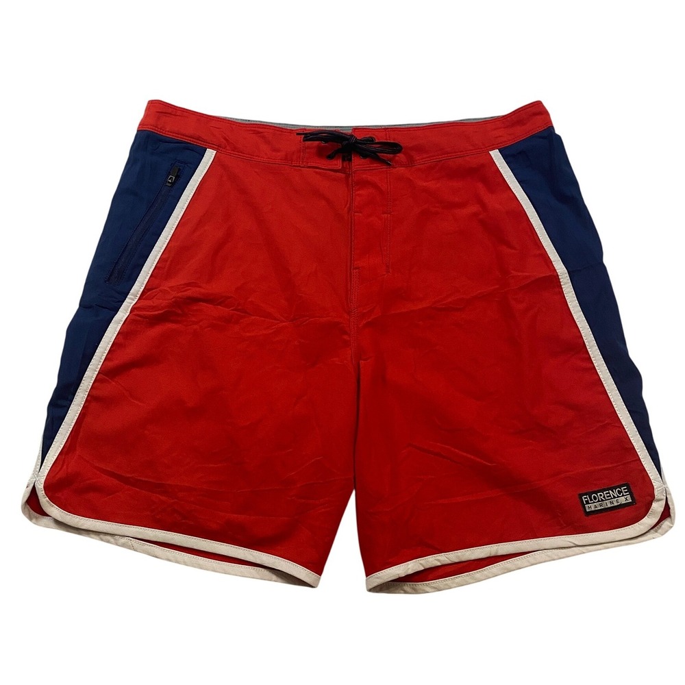 Florence Marine X Mens Red Navy Blue Colorblock Board Shorts Swim Trunks Size 33